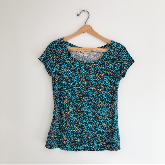 Banana Republic Aquarium Blue Leopard Print Tee - Picture 1 of 6